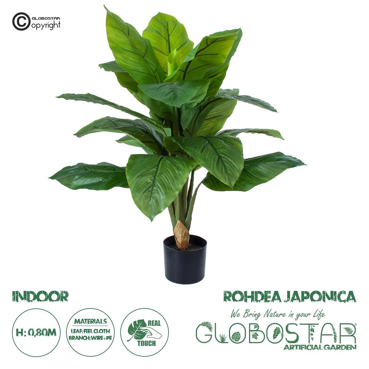 GloboStar® Изкуствено Градинско Растение ROHDEA JAPONICA 20068 Изкуствен Декоративен Растение Японска Родея В80cm