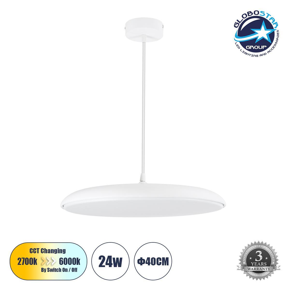 GLOBOSTAR® BARON 61255 Модерен висящ LED плафон 24W 2880lm 120° AC 220-240V IP20 Регулируема бяла светлина CCT с On/Off 2700K/4500K/6000K - Lumileds