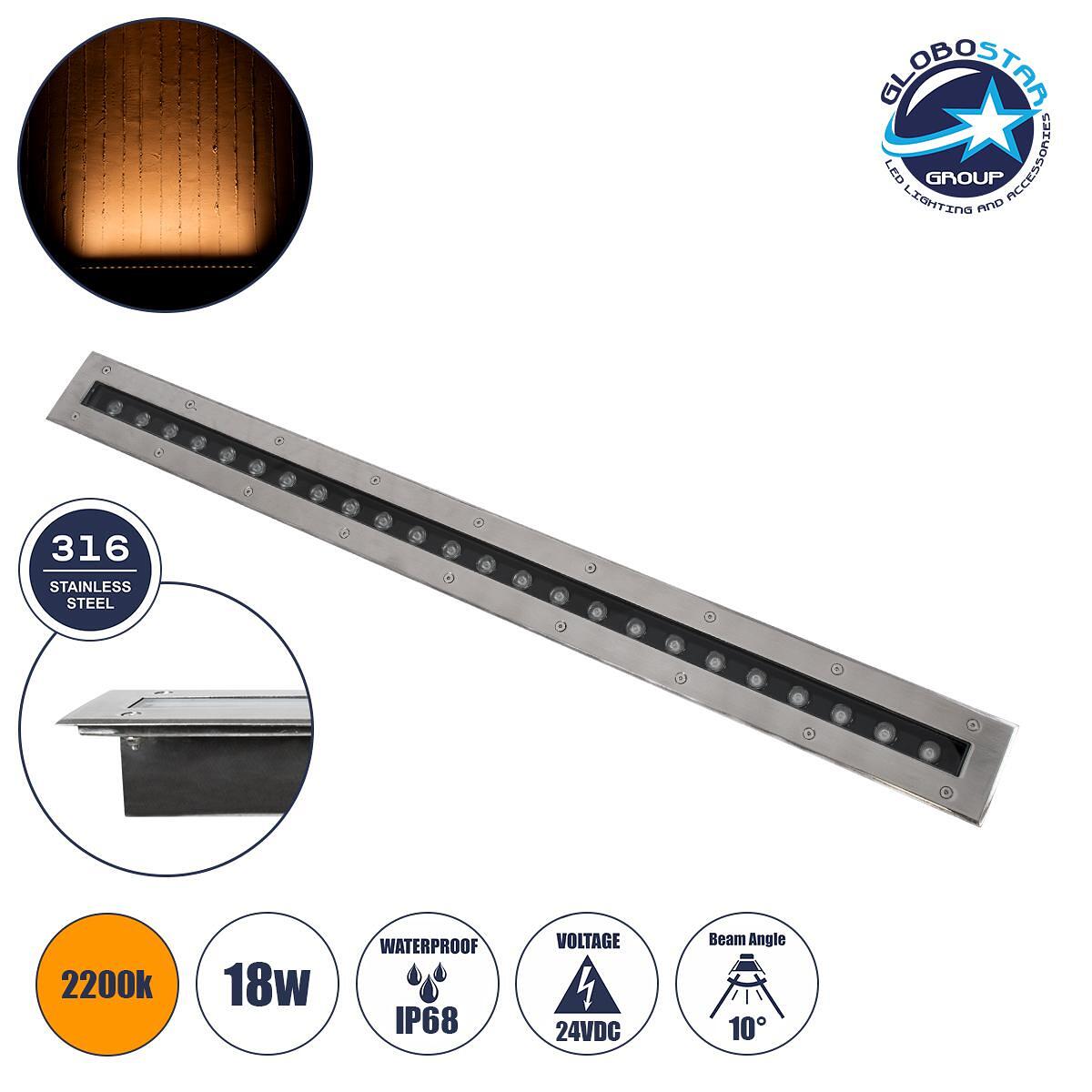 GLOBOSTAR® UNDERGROUND-REMVI 90194-Y Вградено Осветително Тяло Wall Washer за Под LED 18W 1440lm 10° DC 24V Водоустойчиво IP68 2200K Димируемо - Неръ