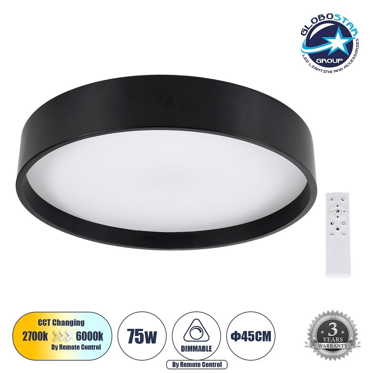 GLOBOSTAR® NARNIA 61257 Модерен LED плафон 75W 8625lm 120° AC 220-240V IP20 Регулируема бяла светлина CCT с дистанционно управление от 2700K до 6000K