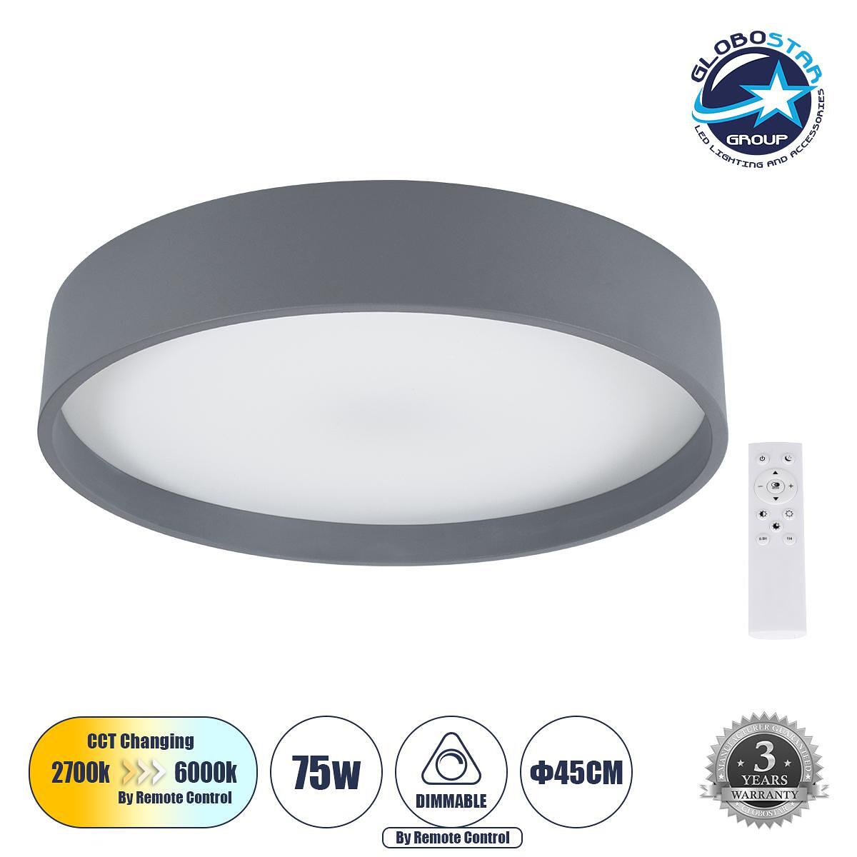 GLOBOSTAR® NARNIA 61258 Модерен LED плафон 75W 8625lm 120° AC 220-240V IP20 Регулируема бяла светлина CCT с дистанционно управление от 2700K до 6000K