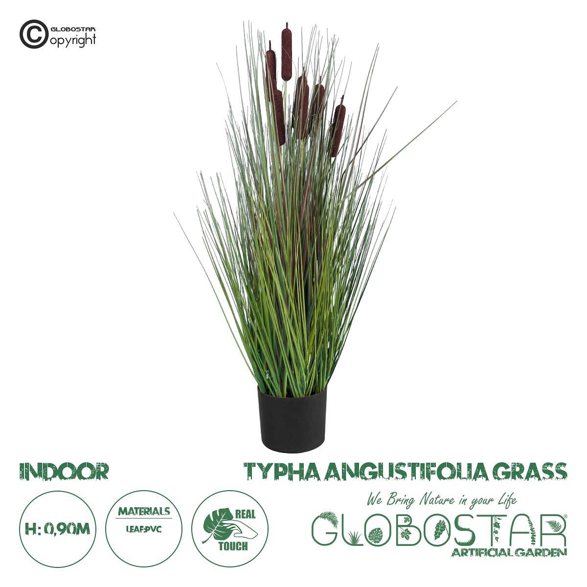 GloboStar® Изкуствена Градинска ТРЕВА TYPHA ANGUSTIFOLIA 20069 Изкуствено Декоративно Растение Трева Тифа Височина 90cm