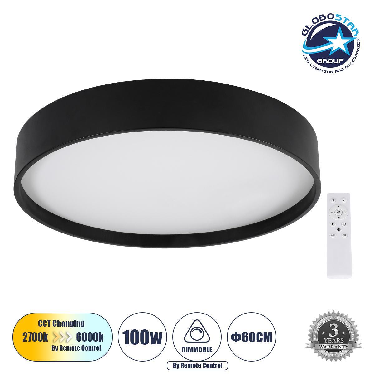 GLOBOSTAR® NARNIA 61259 Модерен LED плафон 100W 11500lm 120° AC 220-240V IP20 Регулируема бяла светлина CCT с дистанционно управление от 2700K до 600