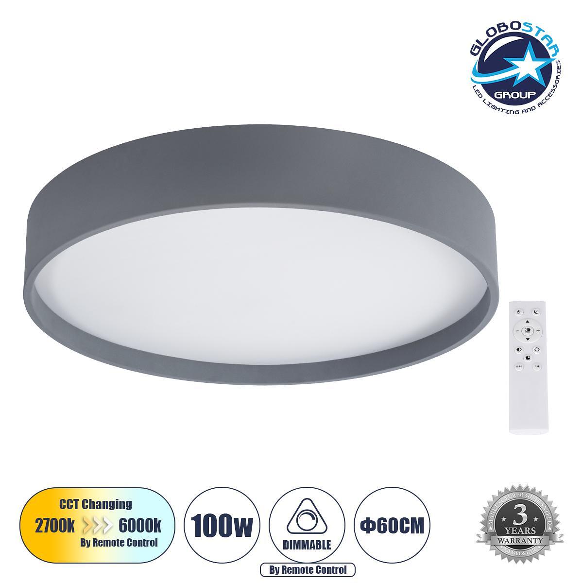 GLOBOSTAR® NARNIA 61260 Модерен LED плафон 100W 11500lm 120° AC 220-240V IP20 Регулируема бяла светлина CCT с дистанционно управление от 2700K до 600