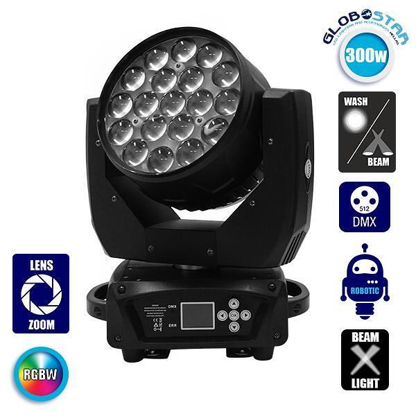 Движеща се роботизирана глава Helios HAWKEYE 1 BEE EYE PRO 4in1 BEAM - WASH - ZOOM 4°-60° 19*12 Watt OSRAM LED RGBW 300W 230V DMX512 GloboStar 51152