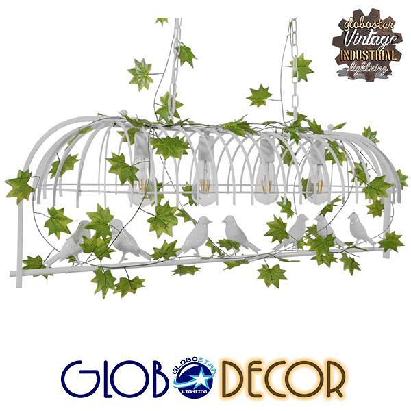 GLOBOSTAR® NEST 01403 Винтидж Висящо Осветително Тяло за Таван с Фасунга 4 x E27 AC 220-240V IP20 - Бяло & Зелено - Д103 x Ш34 x В36.5cm
