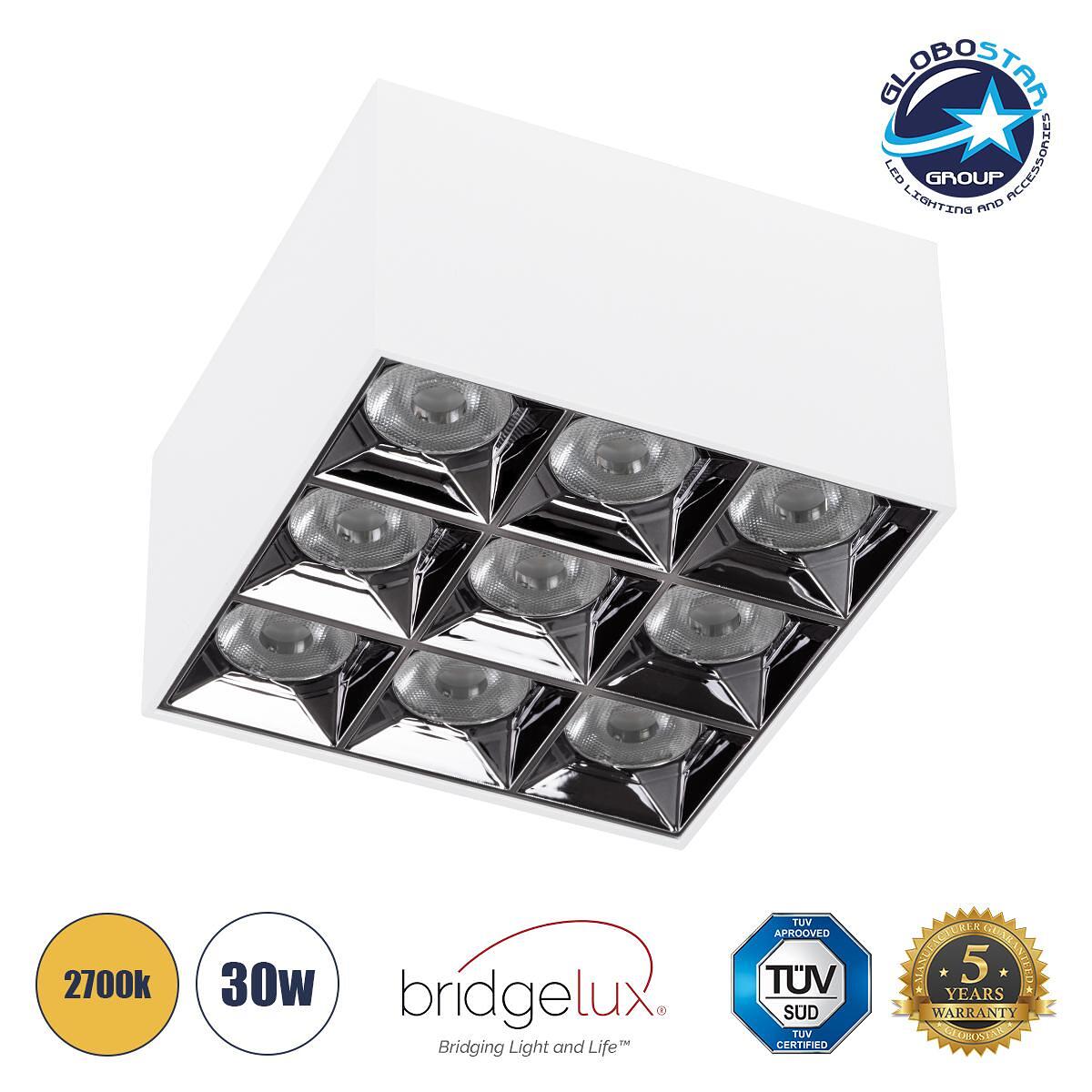 GLOBOSTAR® LUMINAR 60339 Downlight LED Спот 30W 4050lm 36° AC 220-240V IP20 Топло Бяло 2700K - Osram SMD Чип & TÜV SÜD Драйвер - Бял Мат - Д12 x Ш12