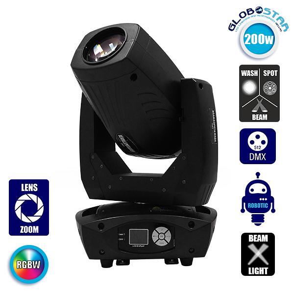 Движеща се роботизирана глава Cyclop PRO 4in1 BEAM - WASH - SPOT - ZOOM 7°-21° 1*200 Watt Бял 7500K OSRAM LED RGBW 230V DMX512 GloboStar 51154
