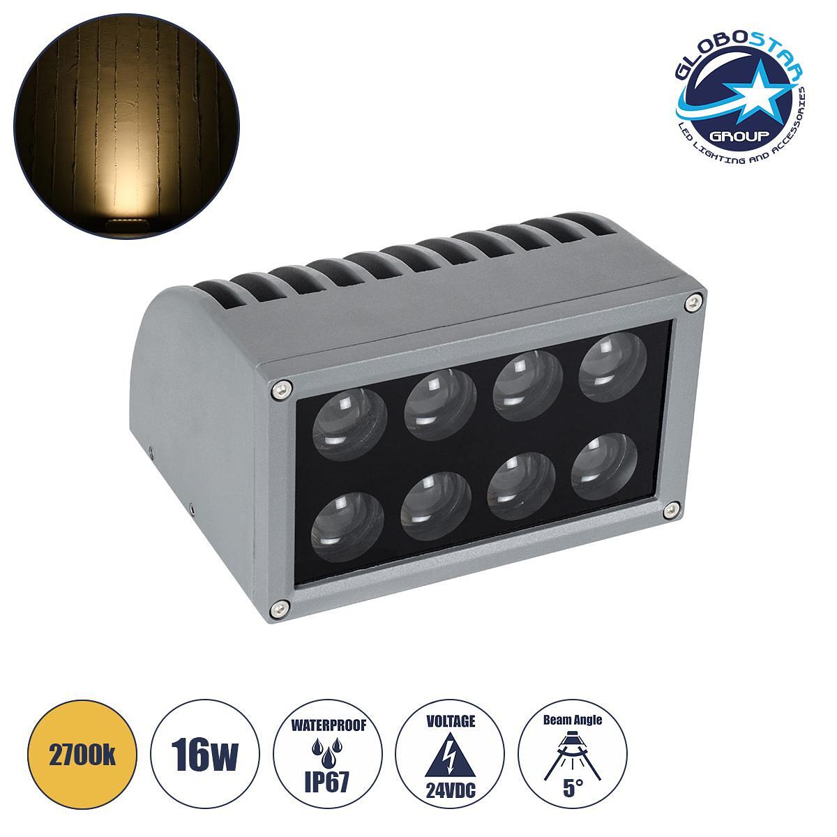GloboStar® FLOOD-DENA 90485 Външен Прожектор Wall Washer за Осветление на Сгради - Аплик & LED Осветление за Под 16W 1440lm 5° DC 24V Водоустойчив IP