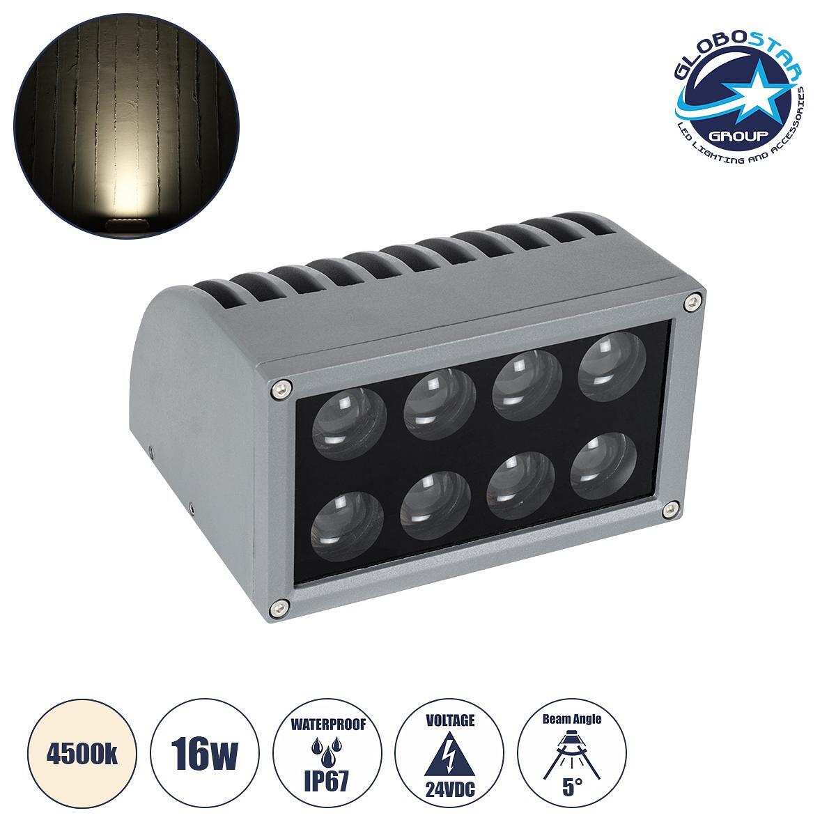 GloboStar® FLOOD-DENA 90486 Външен Прожектор Wall Washer за Осветление на Сгради - Аплик & LED Осветление за Под 16W 1520lm 5° DC 24V Водоустойчив IP