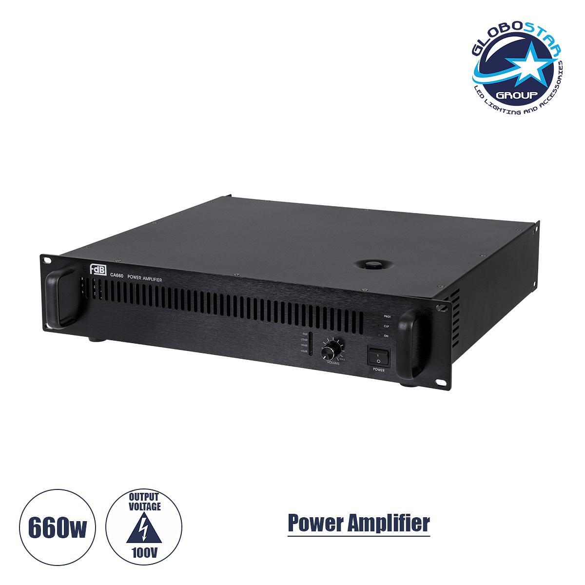 GloboStar® FDB CA660 98015 Усилвател на мощност - Професионален усилвател за инсталационни озвучителни системи 100V - Честотен обхват 60Hz-20KHz - AC