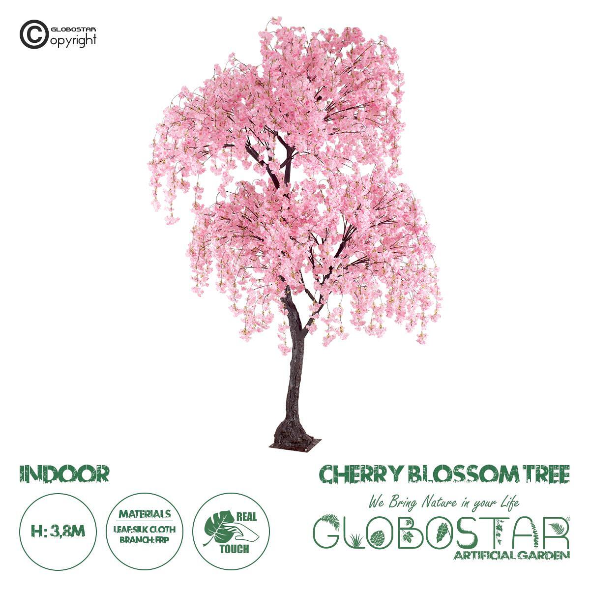 GloboStar® Изкуствена Градинска ЧЕРЕШОВА ЦВЕТНА ДЪРВО 20166 Изкуствено Декоративно Дърво Черешов Цвят Височина 380cm