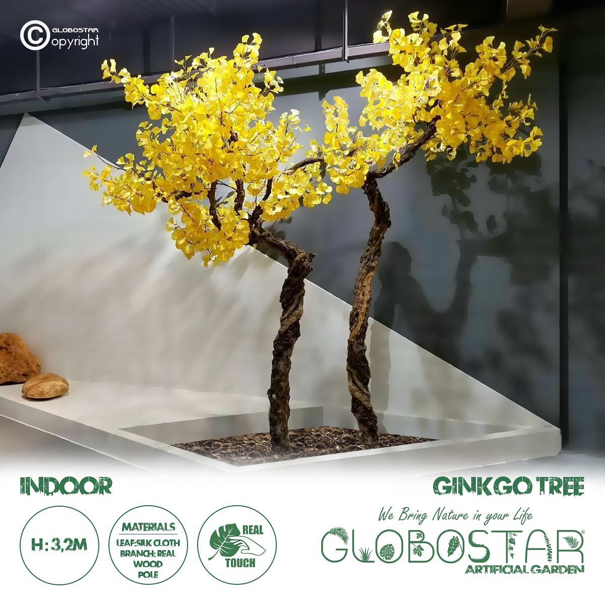 GloboStar® Изкуствена Градинска Декорация GINKGO TWINS TREE 20187 Изкуствено Декоративно Дърво Близнаци Гинко Височина 320cm