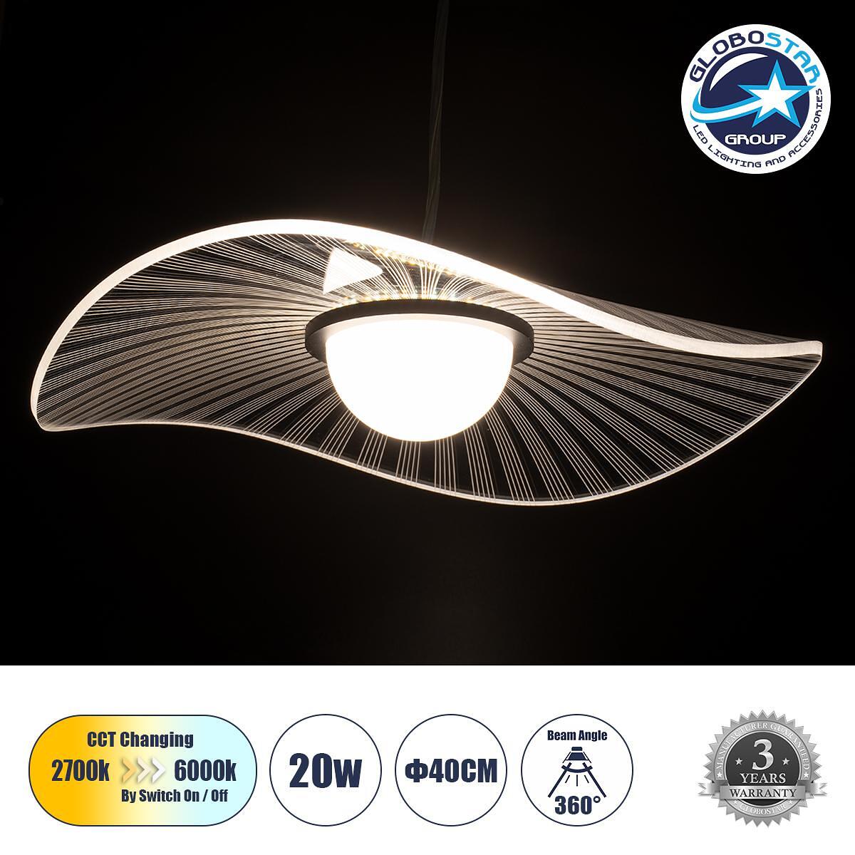 GLOBOSTAR® ACRYLICA 60974 Модерен висящ LED плафон 20W 2240lm 360° AC 220-240V IP20 Регулируема бяла CCT с On/Off 2700K/4500K/6000K - Lumileds SMD чи