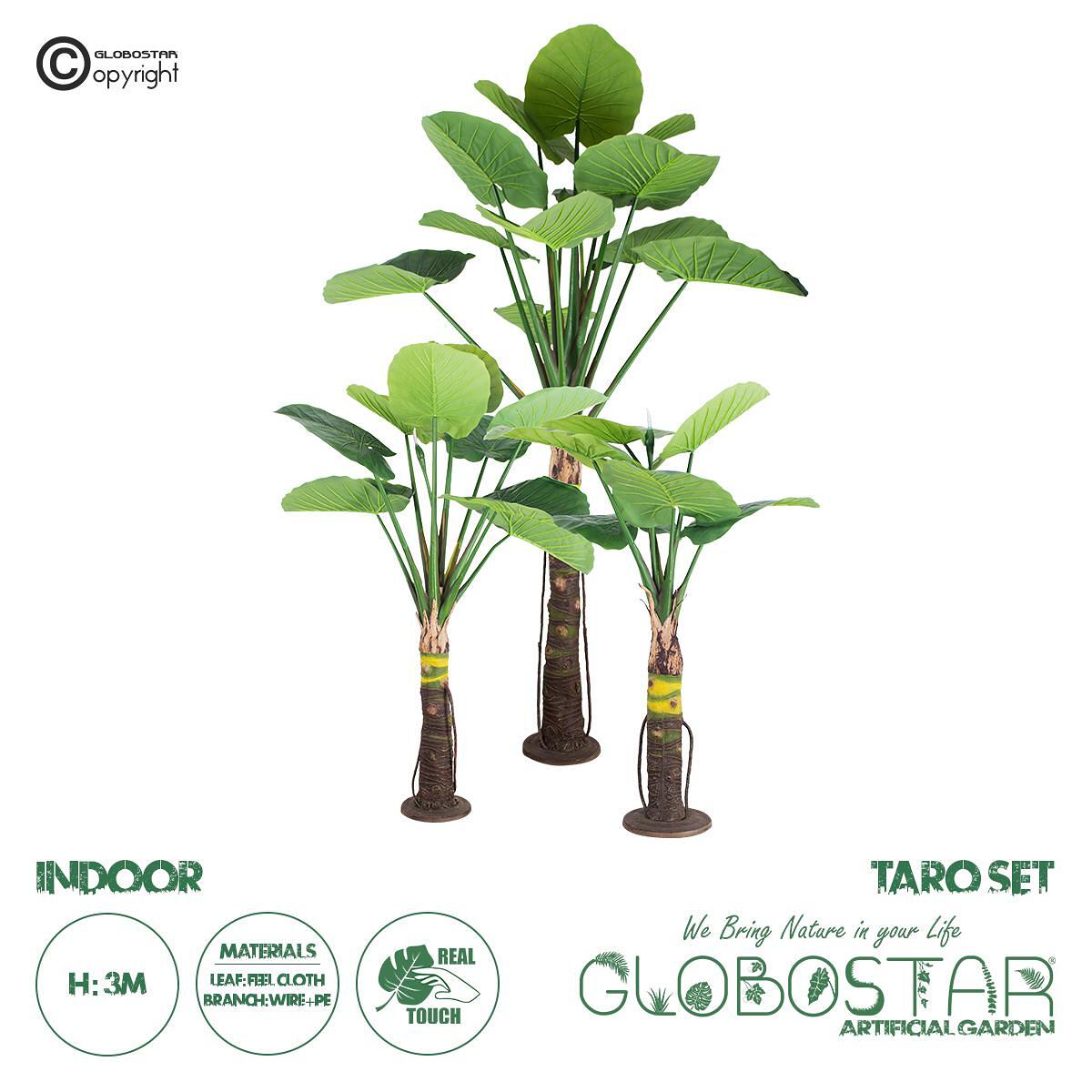 GloboStar® Изкуствена Градина TARO SET 20089 Изкуствен Декоративен Комплект Растения Колоказия A:В300cm B:В210cm C:В160cm