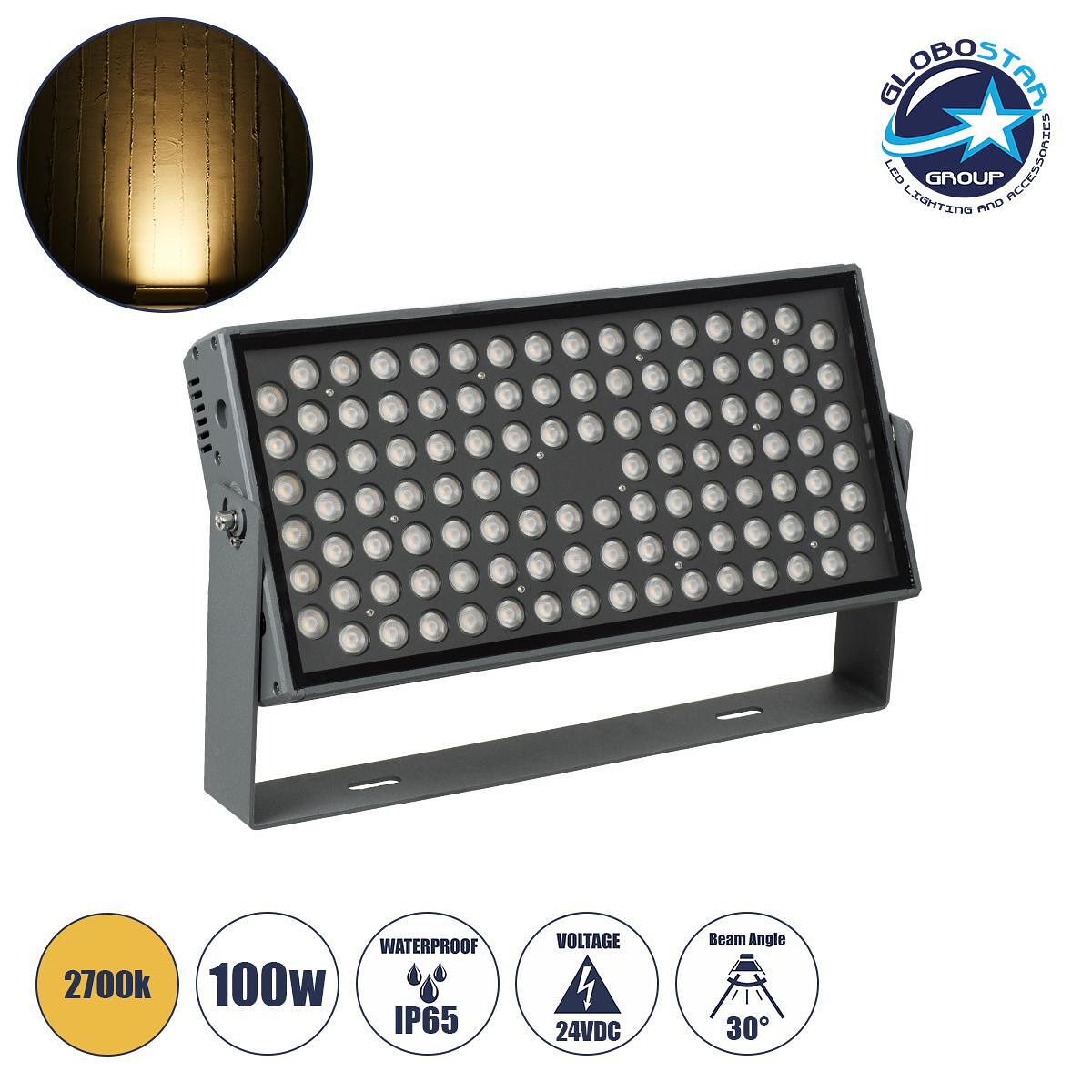 GLOBOSTAR® FLOODZANA 90558 Прожектор Спот Wall Washer LED 100W 9000lm 30° DC 24V Водоустойчив IP65 Топло Бяло 2700K Димируем - Bridgelux SMD Чип - Си