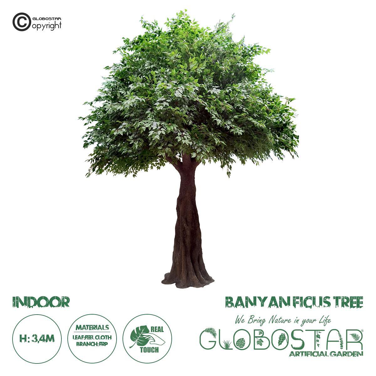 GloboStar® Изкуствена Градинска БАНЯН ФИКУС ДЪРВО 20160 Изкуствено Декоративно Дърво Индийска Смокиня Фикус В340cm