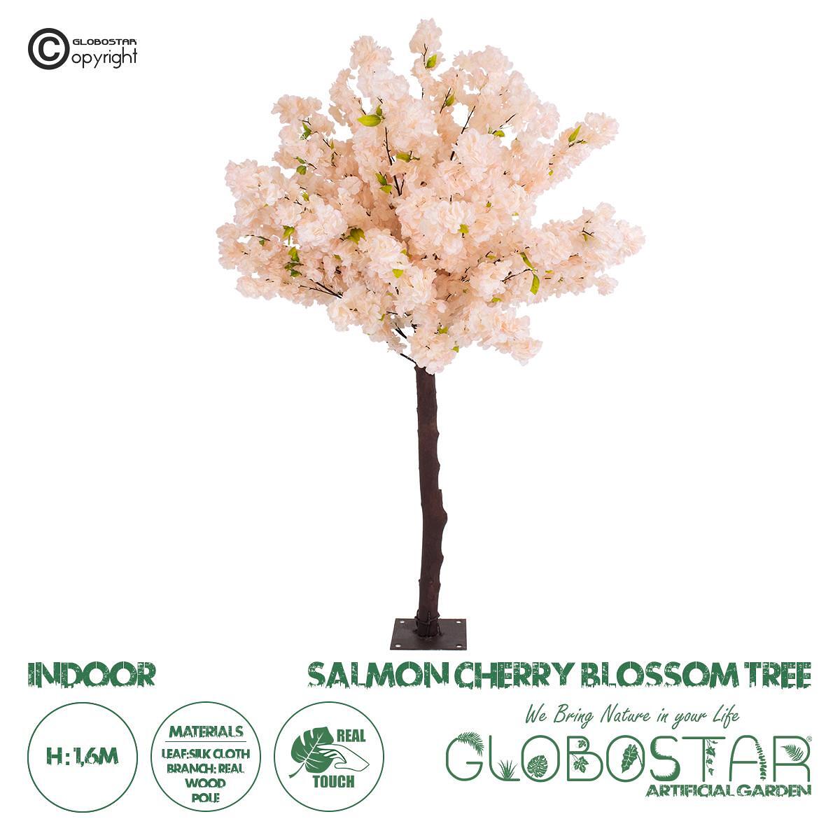 GloboStar® Изкуствена Градинска САЛМОН ЧЕРИ БЛОСЪМ ДЪРВО 20139 Изкуствено Декоративно Дърво Сьомгова Череша В160cm