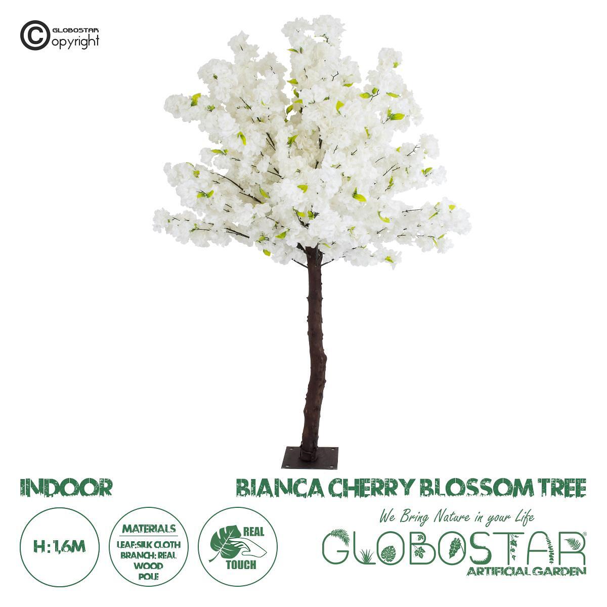 GloboStar® Изкуствена Градинска Декорация BIANCA CHERRY BLOSSOM TREE 20141 Изкуствено Декоративно Дърво Бяла Череша Височина 160cm