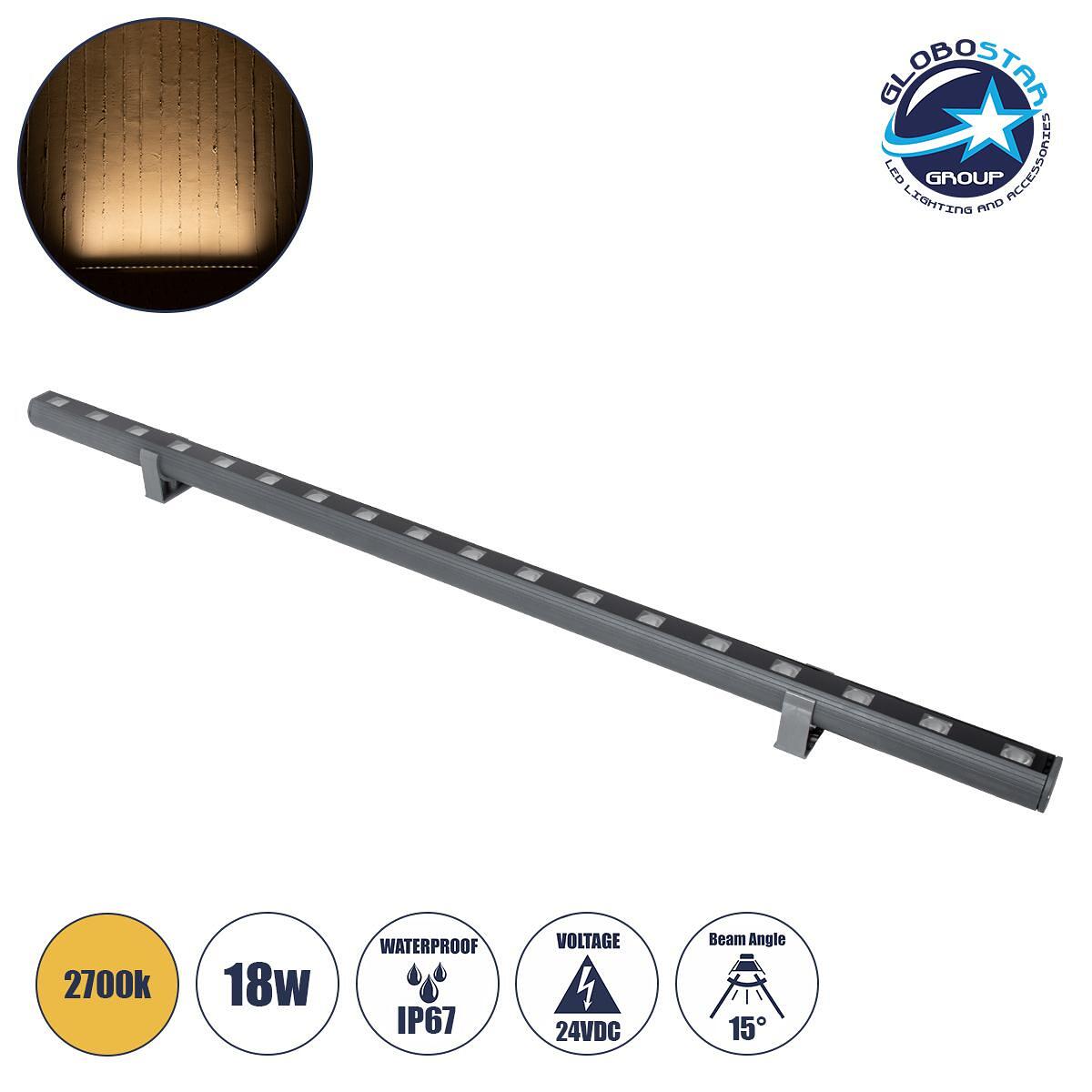 GLOBOSTAR® WASHERPANDA 90579 LED Осветителна Лента Wall Washer 18W 1980lm 15° DC 24V Водоустойчива IP67 Топло Бяло 2700K Димируема - Bridgelux SMD Чи