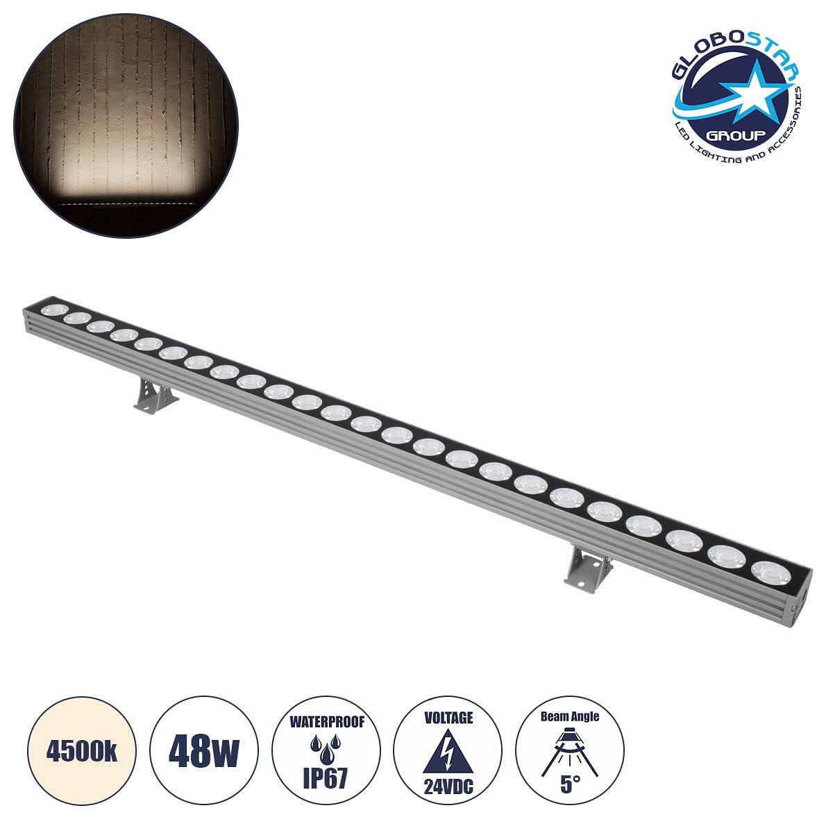 GLOBOSTAR® WASHERJAVIA 90556 LED Wall Washer Осветителна Лента 48W 5520lm 5° DC 24V Водоустойчива IP67 Неутрално Бяло 4500K Димируема - Bridgelux SMD