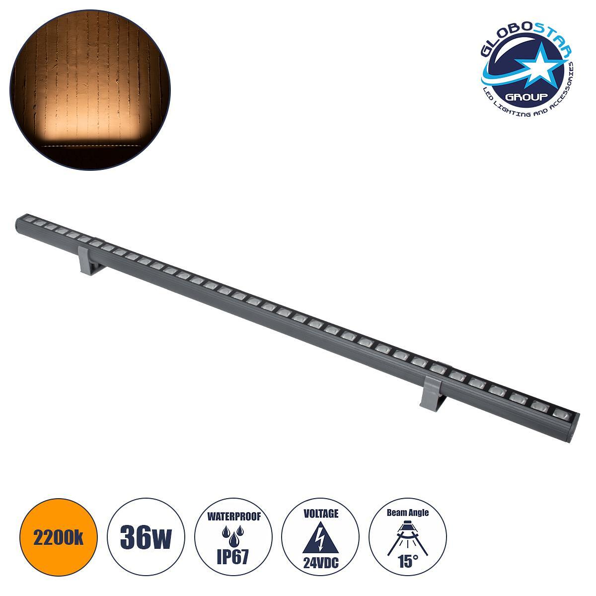 GLOBOSTAR® WASHERPANDA 90582 LED Wall Washer Осветителна Лента 36W 3780lm 15° DC 24V Водоустойчив IP67 Ултра Топло Бяло 2200K Димируемо - Bridgelux S