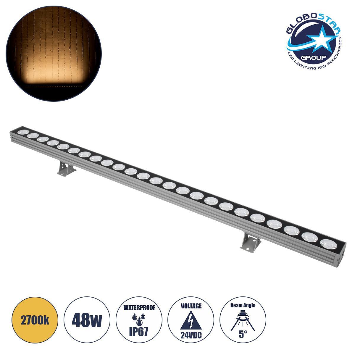 GLOBOSTAR® WASHERJAVIA 90555 LED Wall Washer Осветителна Лента 48W 5280lm 5° DC 24V Водоустойчива IP67 Топло Бяло 2700K Димируема - Bridgelux SMD Чип
