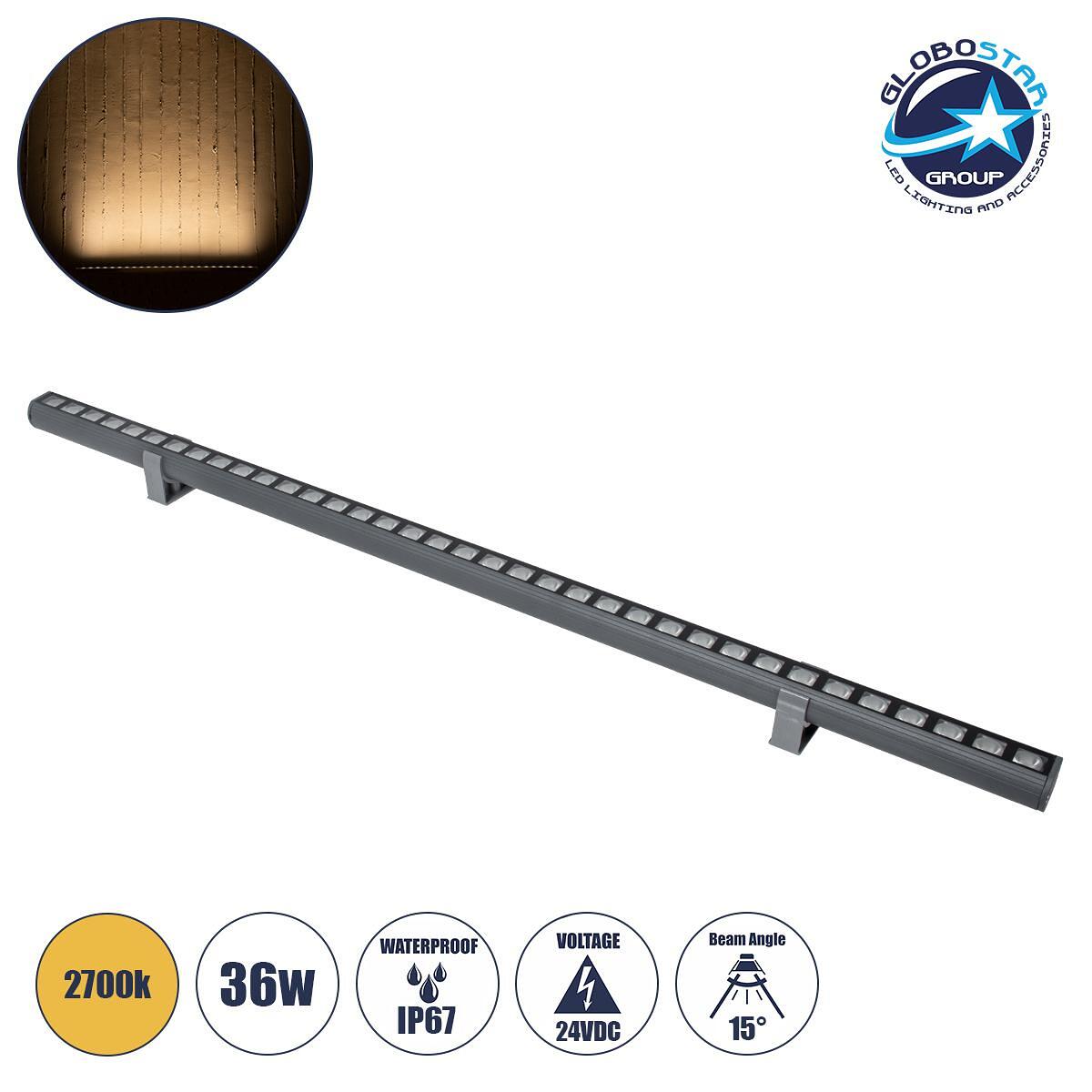 GLOBOSTAR® WASHERPANDA 90583 LED Wall Washer Осветителна Лента 36W 3960lm 15° DC 24V Водоустойчива IP67 Топло Бяло 2700K Димируема - Bridgelux SMD Чи