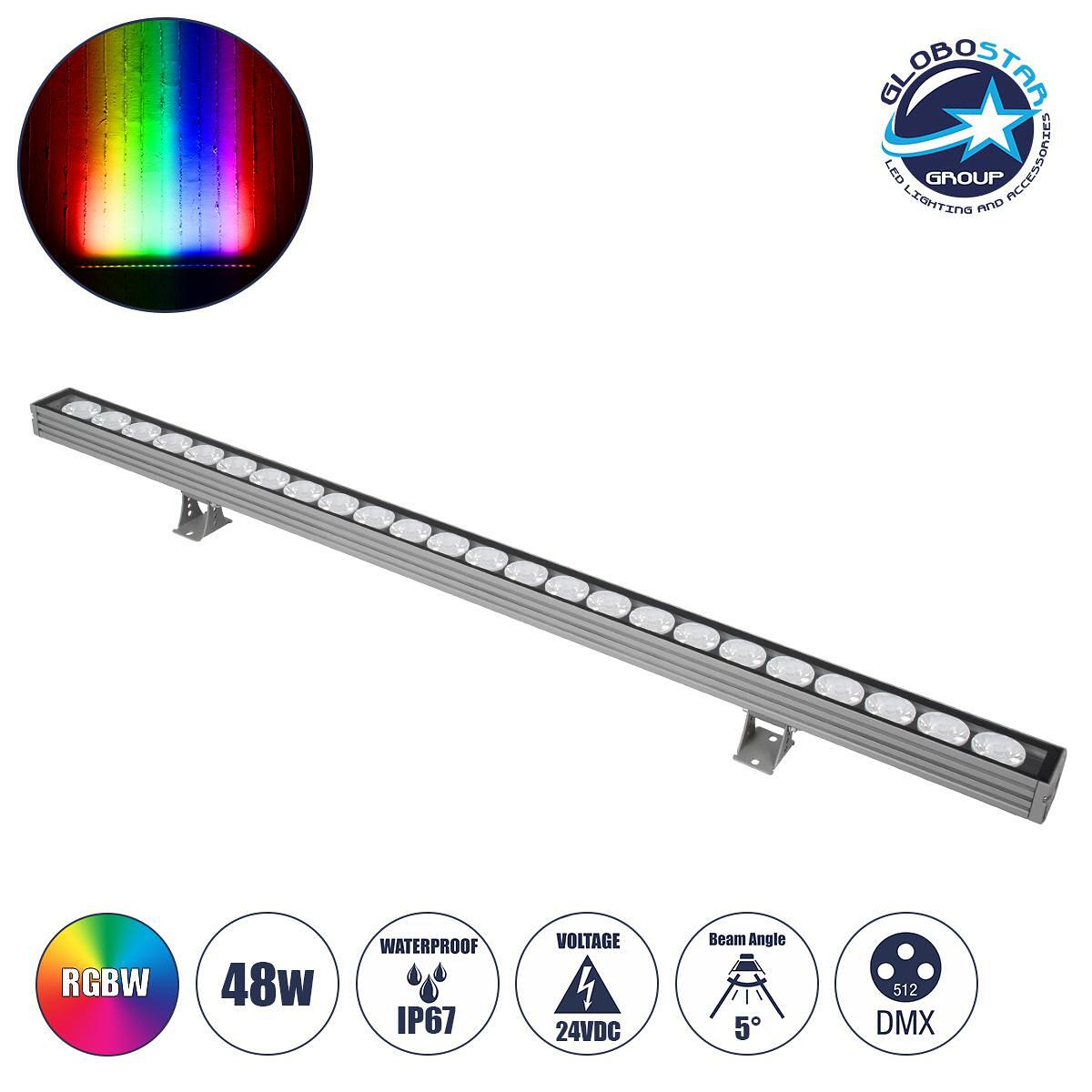 GLOBOSTAR® WASHERJAVIA 90557 LED Wall Washer Осветителна Лента 48W 4080lm 5° DC 24V Водоустойчива IP67 Многоцветна RGBW Димируема DMX512 - Bridgelux