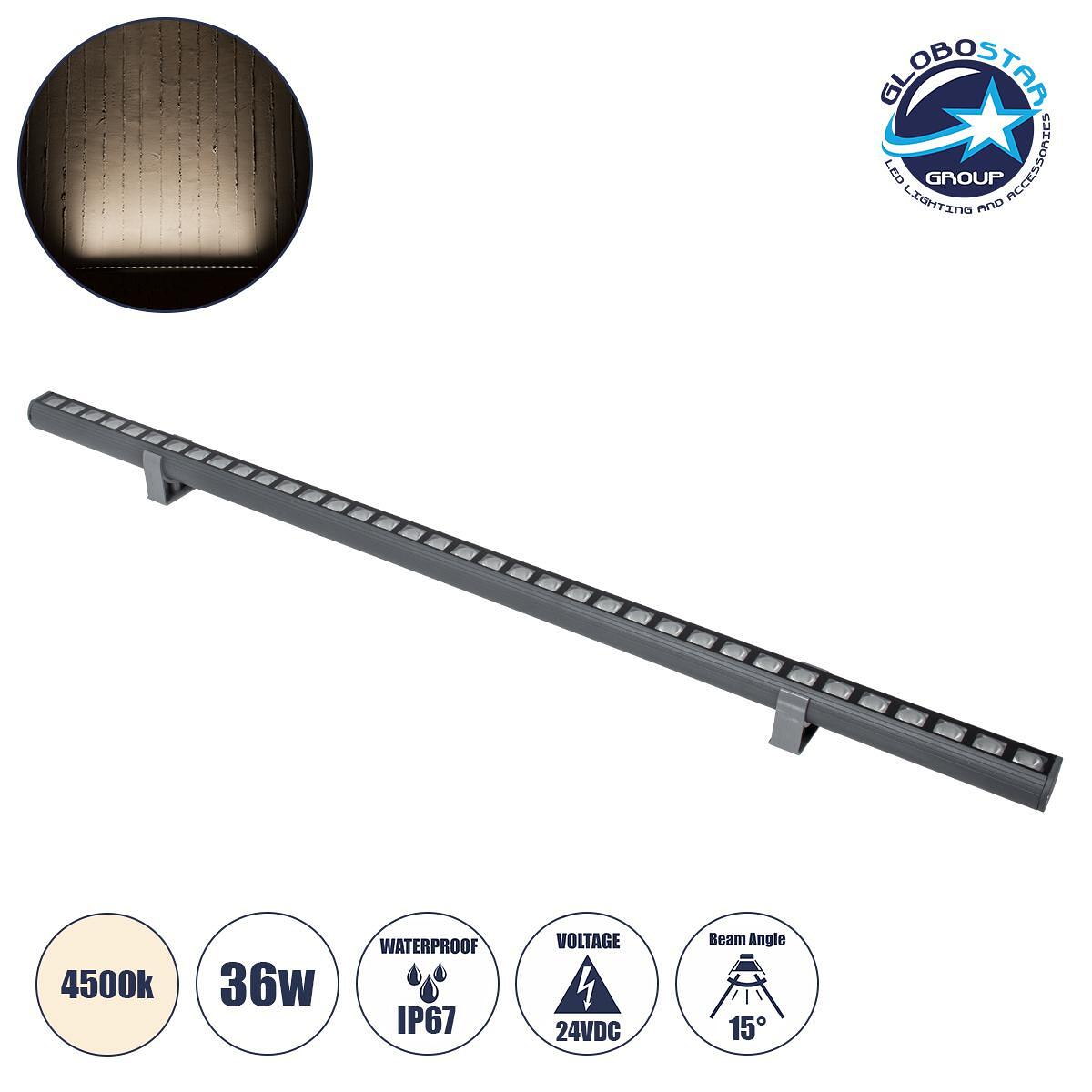GLOBOSTAR® WASHERPANDA 90584 LED Wall Washer Осветителна Лента 36W 4140lm 15° DC 24V Водоустойчива IP67 Неутрално Бяло 4500K Димируема - Bridgelux SM