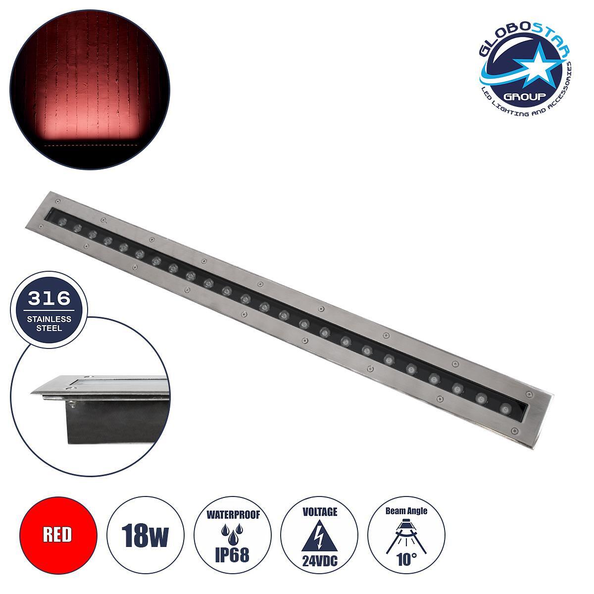 GloboStar® UNDERGROUND-REMVI 90194-R Вградена Осветителна Тяло Wall Washer за Под LED 18W 1440lm 10° DC 24V Водоустойчива IP68 L100 x W9 x H7.2cm Чер