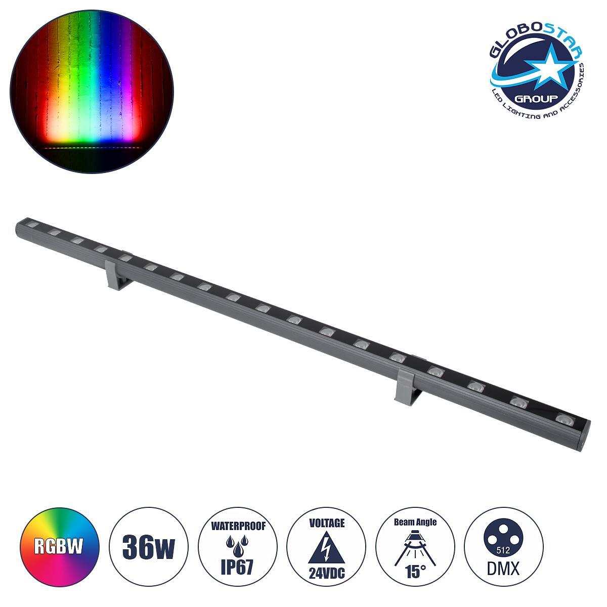 GLOBOSTAR® WASHERPANDA 90585 LED Wall Washer Осветителна Лента 36W 3060lm 15° DC 24V Водоустойчива IP67 Многоцветна RGBW Димируема DMX512 - Bridgelux