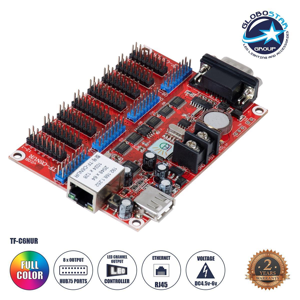 GloboStar® TF-C6NUR 90386 LED Приемна Карта 8 x HUB75 - Карта за Канали за Дигитални LED Видео Стени Single Color W2048 x H64 & W1024 x H128 - Double
