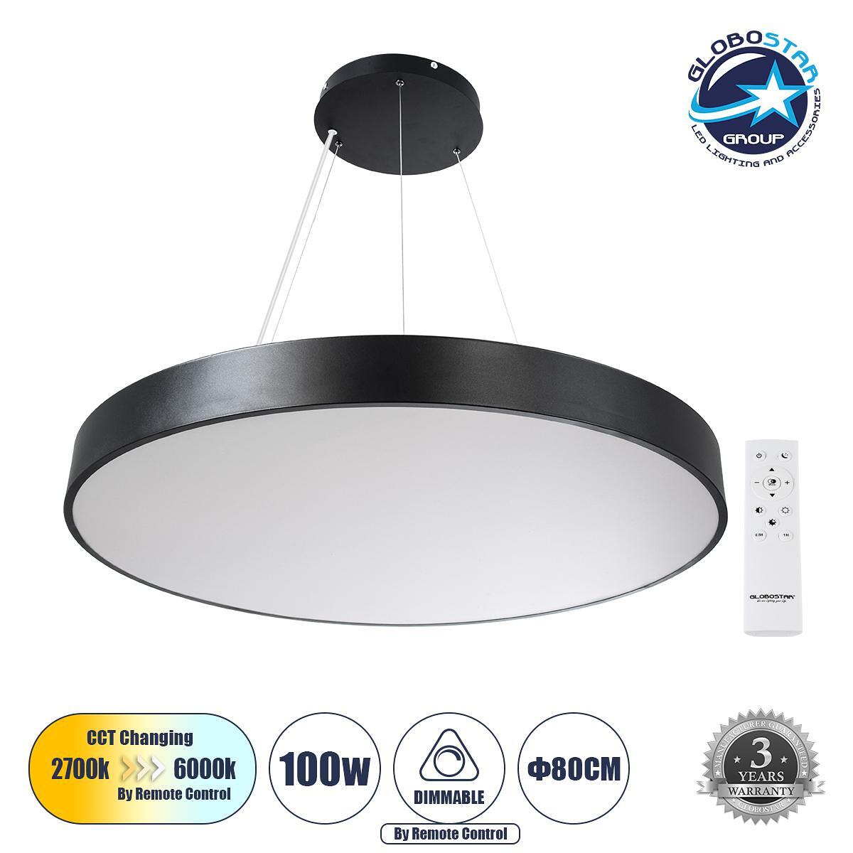 GLOBOSTAR® BURTON 61204 Модерен висящ LED плафон 100W 11020lm 120° AC 220-240V IP20 Регулируема бяла светлина CCT с дистанционно управление от 2700K