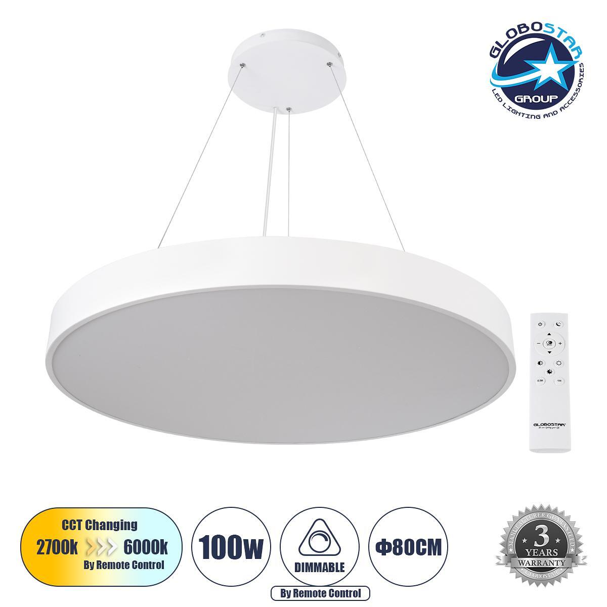 GLOBOSTAR® BURTON 61205 Модерен висящ LED плафон 100W 11020lm 120° AC 220-240V IP20 Регулируема бяла CCT с дистанционно управление от 2700K до 6000K