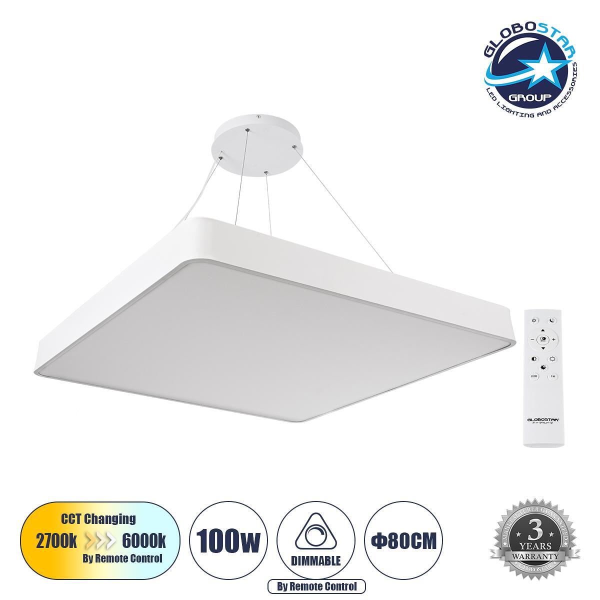 GLOBOSTAR® KAMALA 61211-P Модерен висящ LED плафон 100W 11020lm 120° AC 220-240V IP20 Регулируема бяла светлина CCT с дистанционно управление от 2700