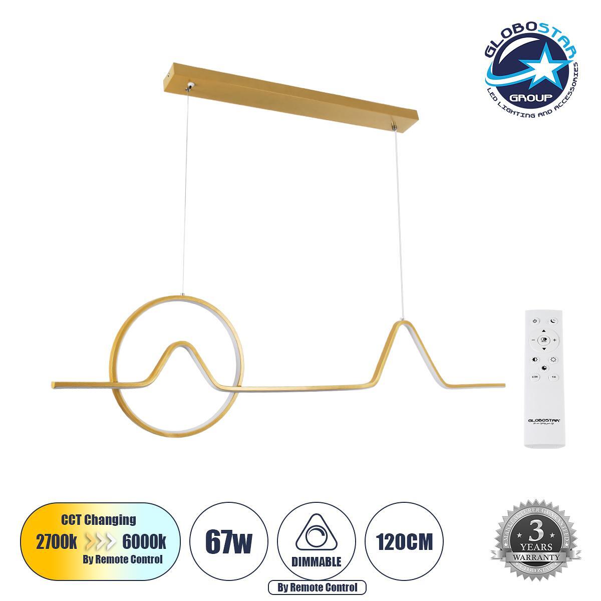 GLOBOSTAR® WINDY 61293 Модерен висящ LED плафон 67W 7504lm 300° AC 220-240V IP20 Регулируема бяла светлина CCT с дистанционно управление от 2700K до