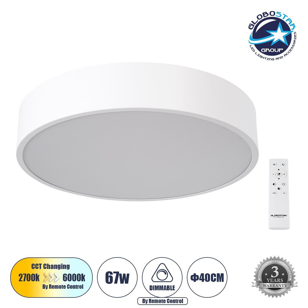GLOBOSTAR® BURTON 61201-S Модерен LED плафон 67W 7370lm 120° AC 220-240V IP20 Регулируема бяла светлина CCT с дистанционно управление от 2700K до 600