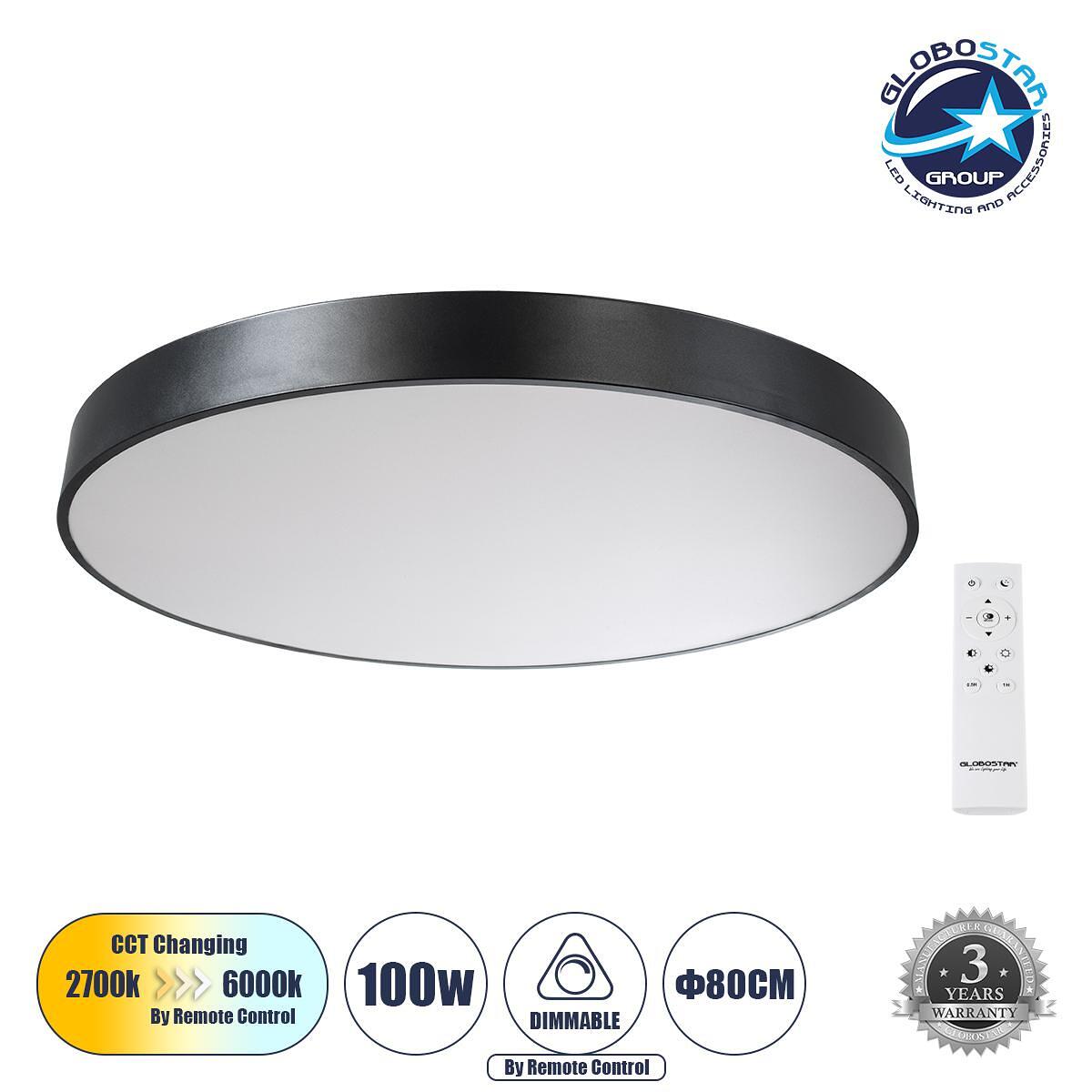 GLOBOSTAR® BURTON 61204-S Модерен LED плафон 100W 11020lm 120° AC 220-240V IP20 Регулируема бяла светлина CCT с дистанционно управление от 2700K до 6