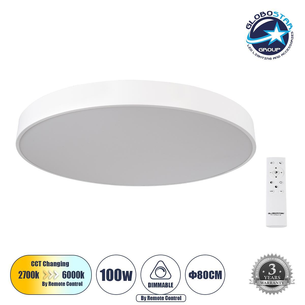 GLOBOSTAR® BURTON 61205-S Модерен LED плафон 100W 11020lm 120° AC 220-240V IP20 Регулируема бяла светлина CCT с дистанционно управление от 2700K до 6