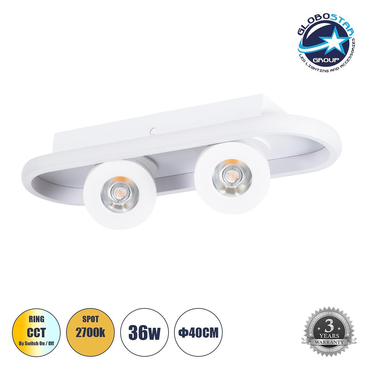 GLOBOSTAR® NESPO 61213 Модерен LED плафон 36W 4032lm 360° & 45° AC 220-240V IP20 Регулируема бяла светлина CCT с On/Off 2700K/4500K/6000K - Lumileds