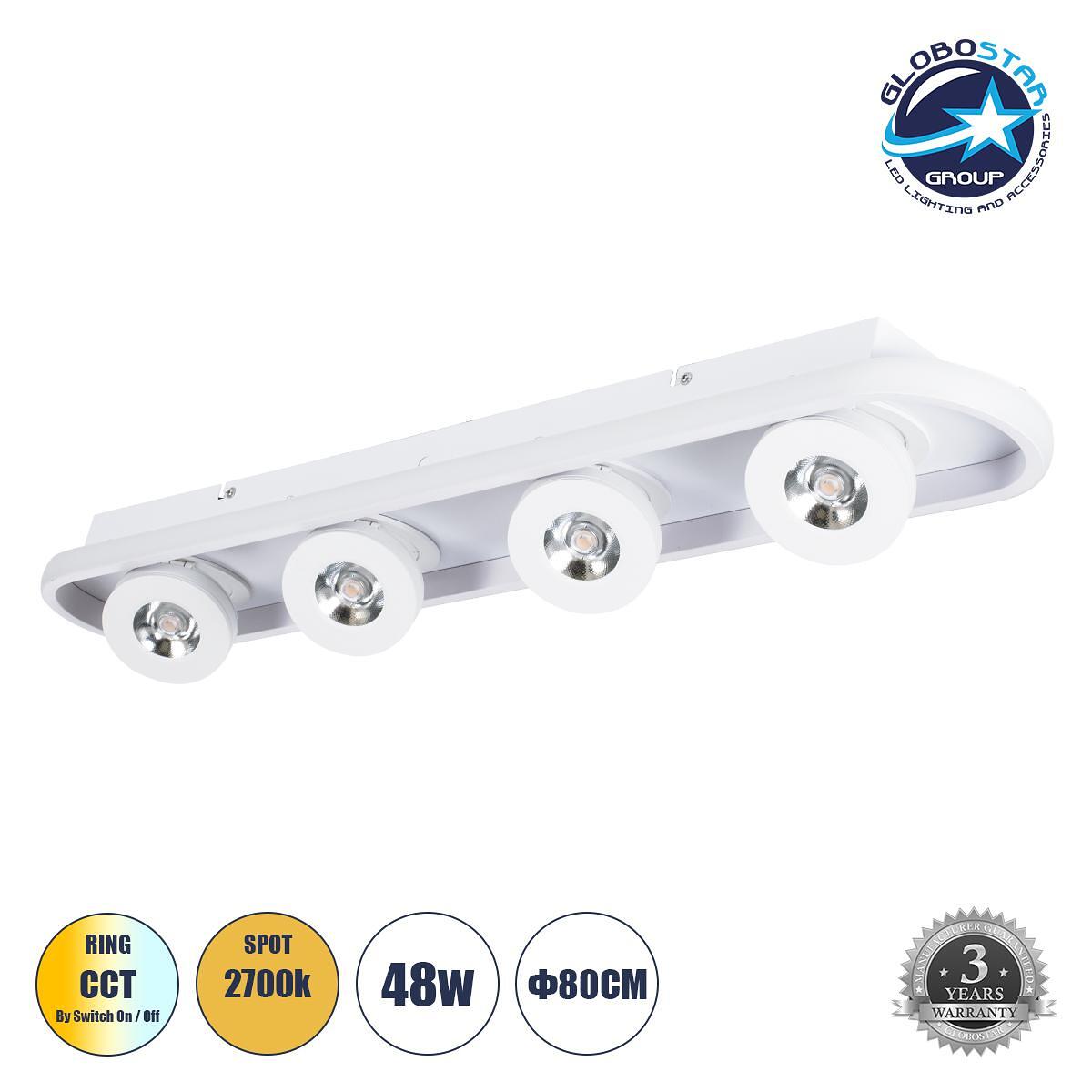 GLOBOSTAR® NESPO 61215 Модерен LED плафон 48W 5376lm 360° & 45° AC 220-240V IP20 Регулируема бяла светлина CCT с On/Off 2700K/4500K/6000K - Lumileds
