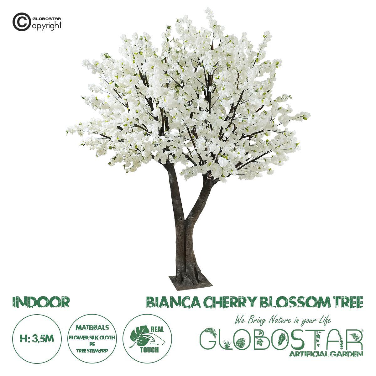 GloboStar® Изкуствена Градинска Декорация BIANCA CHERRY BLOSSOM TREE 20362 Изкуствено Декоративно Дърво Бял Цвят Череша Височина 350см