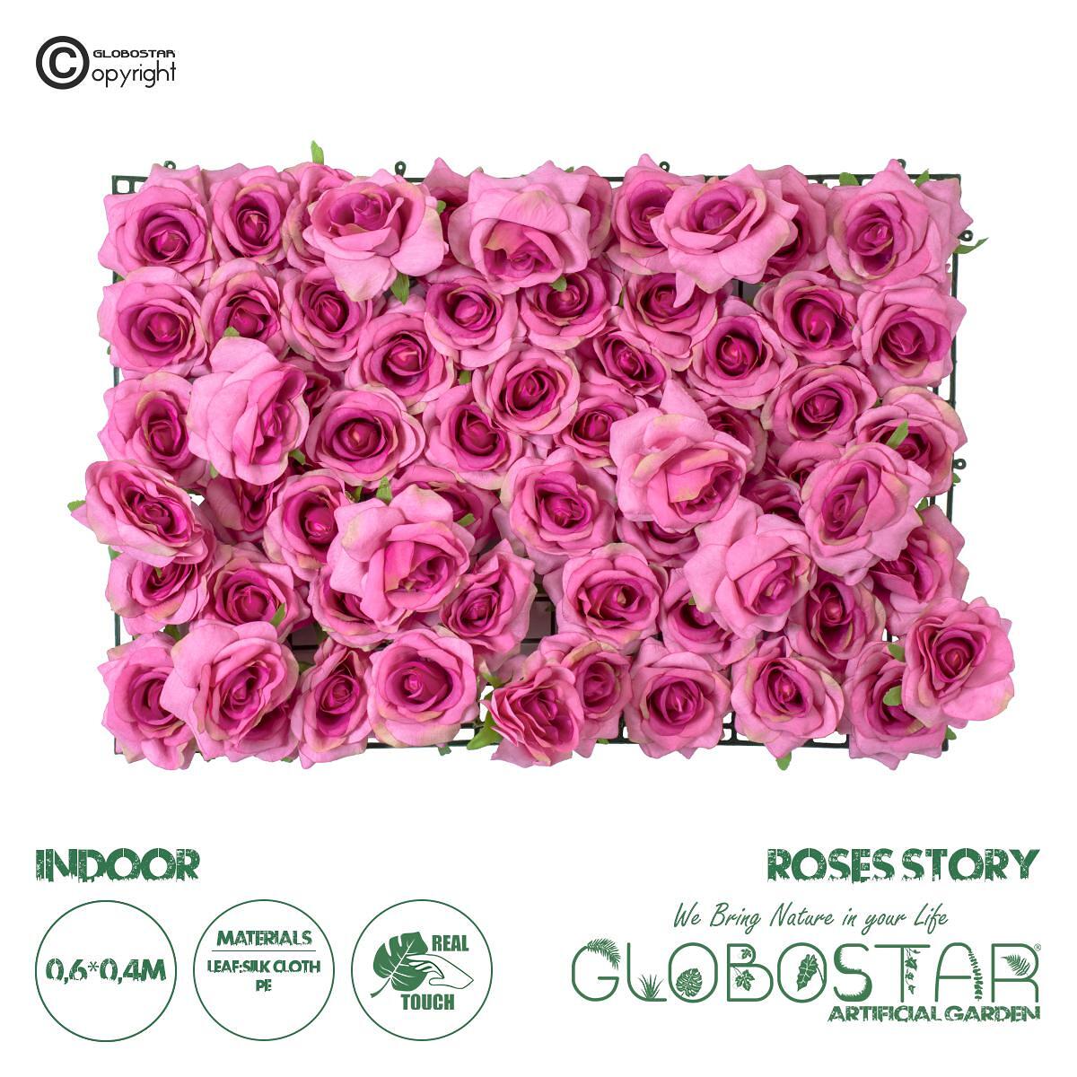 GloboStar® Изкуствена Градина ROSES STORY 20357 Изкуствен Декоративен Панел с Цветя - Вертикална Градина с композиция от Вишневочервени Рози М40 x Ш6