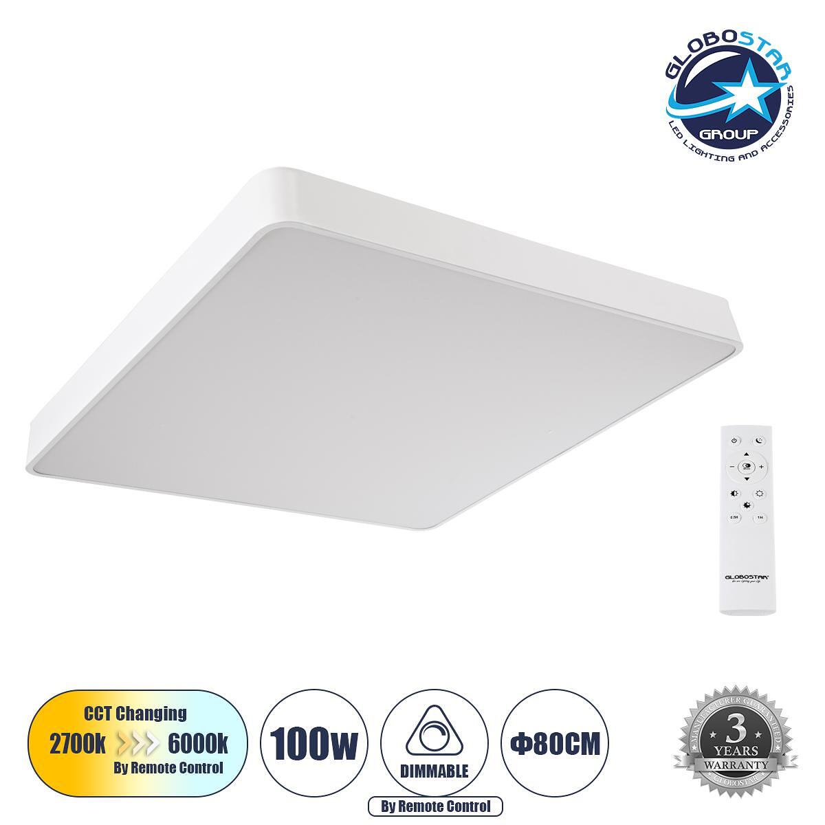 GLOBOSTAR® KAMALA 61211-S Модерен LED плафон 100W 11020lm 120° AC 220-240V IP20 Регулируема бяла светлина CCT с дистанционно управление от 2700K до 6