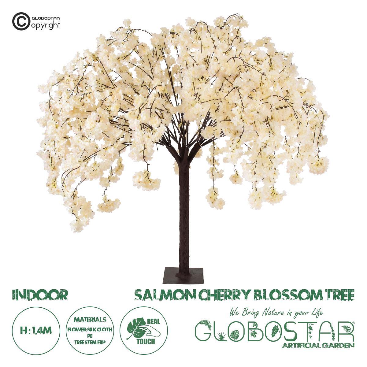 GloboStar® Изкуствена Градинска САКУРА САЛМОН CHERRY BLOSSOM TREE 20358 Изкуствено Декоративно Дърво Бежов Цвят Черешов Цвят Височина 140cm
