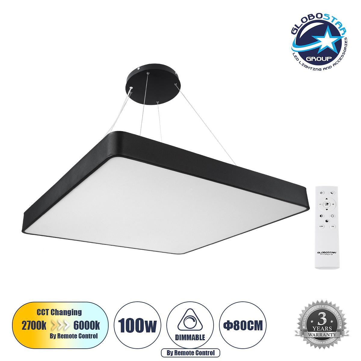 GLOBOSTAR® KAMALA 61210-P Модерен висящ LED осветител за таван 100W 11020lm 120° AC 220-240V IP20 Регулируема бяла светлина CCT с дистанционно управл
