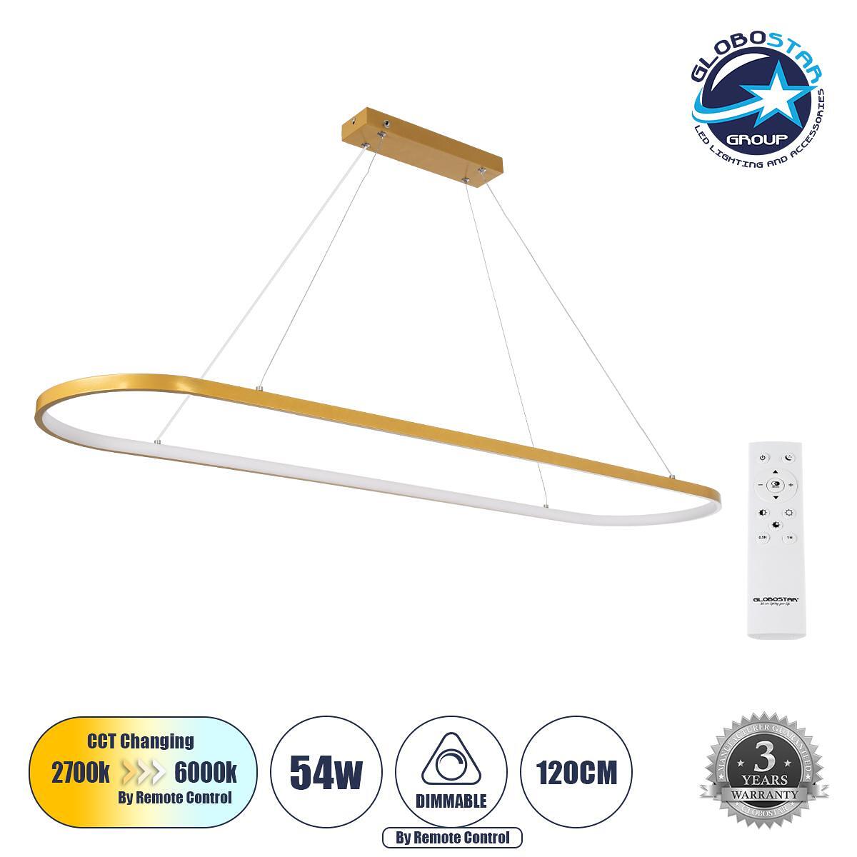GLOBOSTAR® BOLIVAR 61274 Модерен висящ LED плафон 54W 6210lm 360° AC 220-240V IP20 Регулируема бяла светлина CCT с дистанционно управление от 2700K д