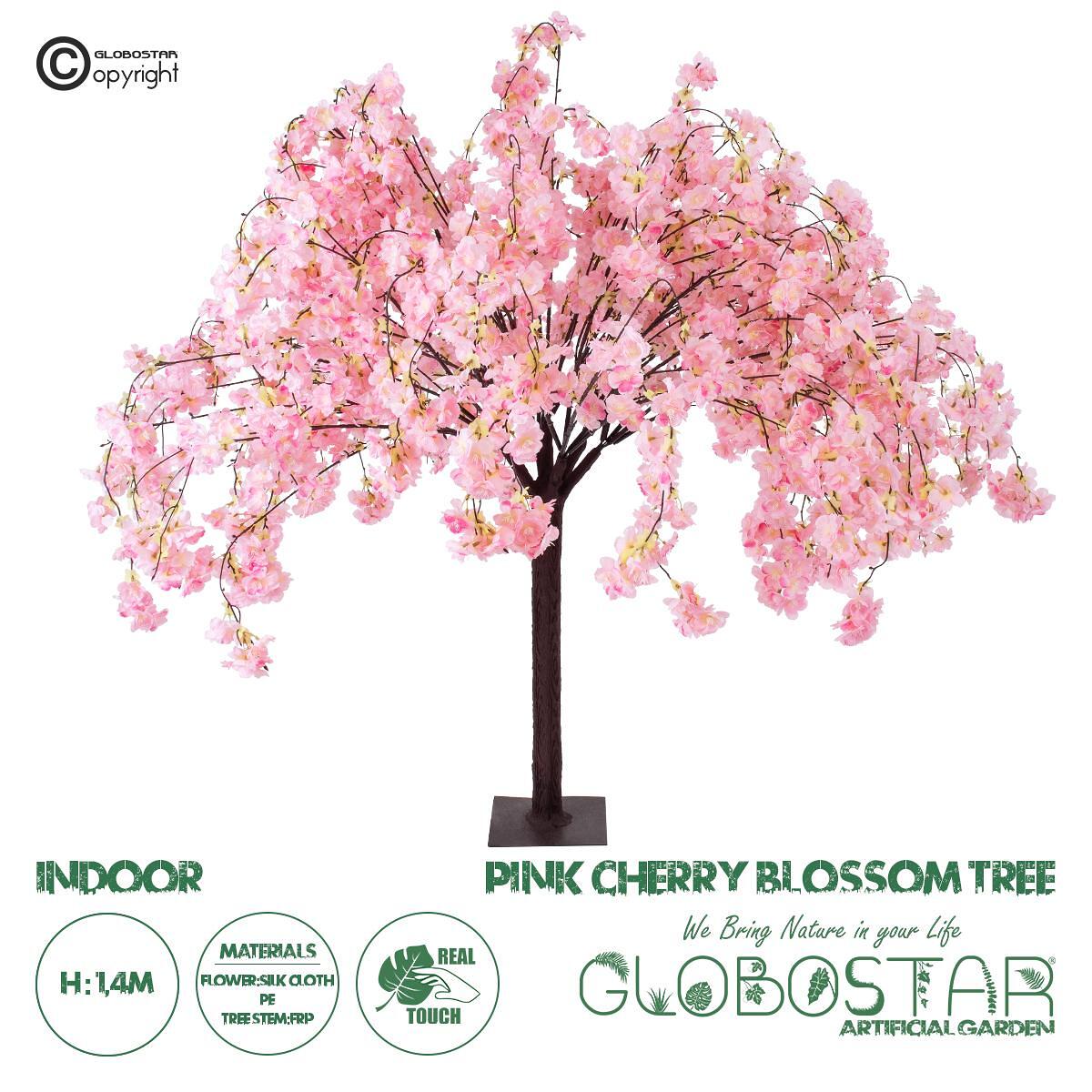 GloboStar® Изкуствено Градинско Дърво PINK CHERRY BLOSSOM TREE 20359 Изкуствено Декоративно Дърво Розов Цвят Череша В140cm