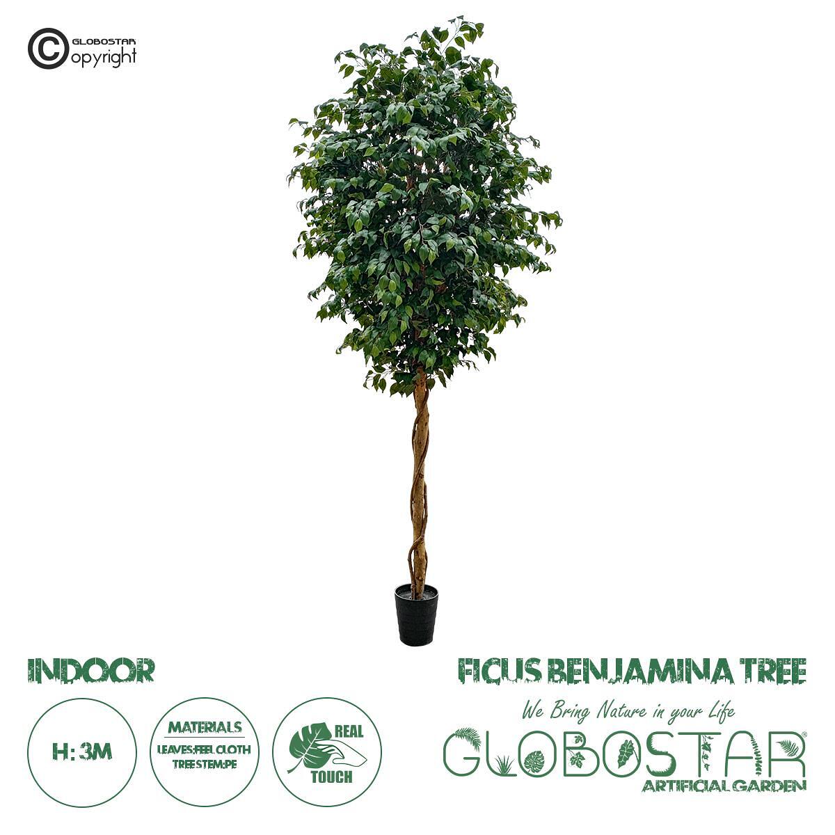 GloboStar® Изкуствена Градинска ФИКУС BENJAMINA ДЪРВО 20432 Изкуствено Декоративно Растение Фикус Бенжамина В300cm